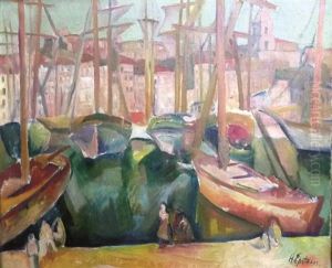 Bateaux Dans Un Port Mediterraneen by Henri Epstein