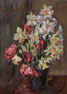 Bouquet De Fleurs Au Vase Bleu