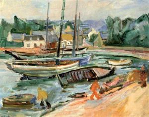 Port Breton Aux Bateaux Echoues by Henri Epstein