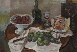Nature Morte A La Brioche Et Aux Cerises by Henri Epstein
