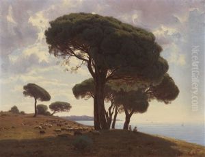 Sudliche Kustenlandschaft Mit Schafherde (moglicherweise Auf Der Krim) by Mikhail Spiridonovich Erassi
