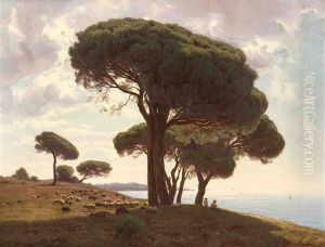 Sudliche Kustenlandschaft Mit Schafherde by Mikhail Spiridonovich Erassi