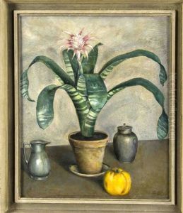 Stillleben Mit Bromelie Und Zinnbehaltern by Adolf Erbsloeh