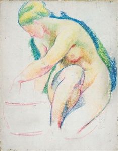 Sitzender Weiblicher Akt, Sich Waschend by Adolf Erbsloeh
