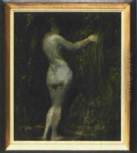 Quellnymphe, Weiblicher Ruckenakt Im Wald by Adolf Erbsloeh
