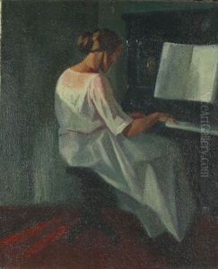 Dame Am Klavier by Adolf Erbsloeh