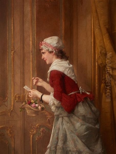 Young Woman With Flowers And A Letter - view 1