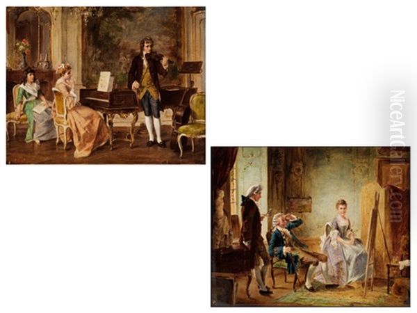 Malerei - Im Atelier Des Portraitmalers (+ Musik - Der Geigenspieler Im Salon Mit Zwei Damen Am Flugel; Pair) - view 1