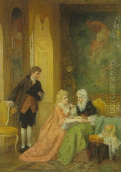 Junges Madchen Und Ihr Kavalier Bei Der Mutter Im Rokokosalon - view 1