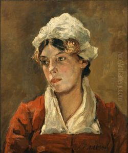 Portrait Einer Reizenden Jungen Frau Im Roten Kleid by Alois Erdtelt