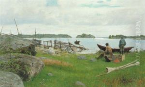 Skargardslandskap Med Fiskare by Elias Erdtman
