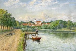 Flodlandskap Med Fiskare by Johan Ericson