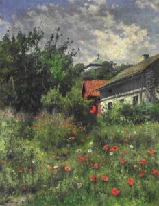 Gammal Tradgard Med Blommande Vallmo by Johan Ericson