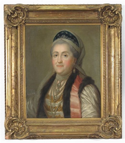 Portrait Of Catherine Ii, Empress Of Russia, Catherine The Great, Wearing A Traditional Kokoshnik And Fur-trimmed Bolero, An Embroidered Dress - view 1