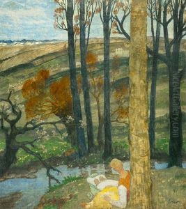 Mutter Mit Kindern Am Wasser by Fritz Erler