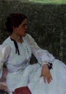 Anna Erler In Weisem Gewand by Fritz Erler