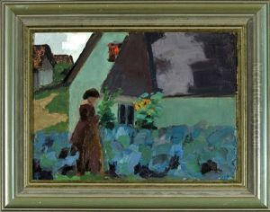 Frau Im Garten Am Haus by Erich Erler-Samedan