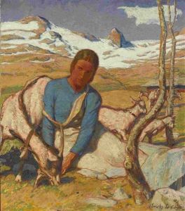 Ziegenhirtin Im Engadin by Erich Erler-Samedan
