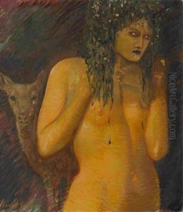 Waldnymphe Mit Reh by Erich Erler-Samedan