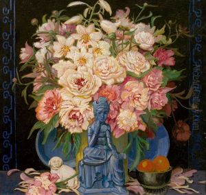 Prachtvolles Blumenstilleben Mit Buddha-statue Und Shishi