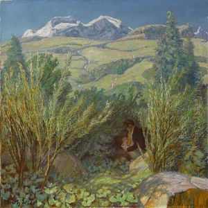 Berglandschaft Mit Mutter Und Grunen Weiden by Erich Erler-Samedan