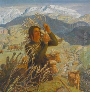 Gebirgslandschaft Mit Hirtin Und Herde Gebirgslandschaft Mit Hirtin Und Herde