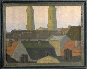 Blick Vom Atelier Auf (die) Dacher Der Maxvorstadt by Erich Erler-Samedan