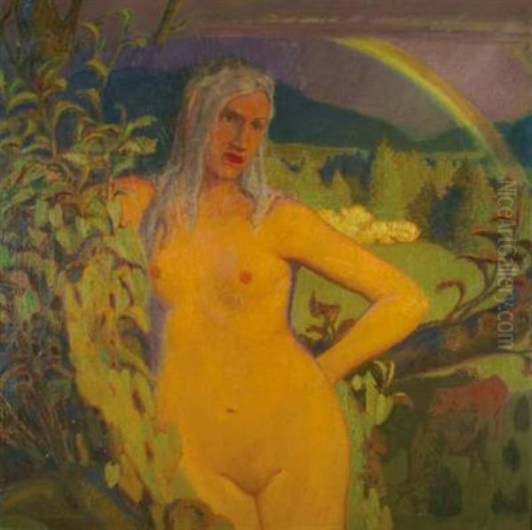 Bergnymphe Vor Engadiner Landschaft Mit Regenbogen - view 1