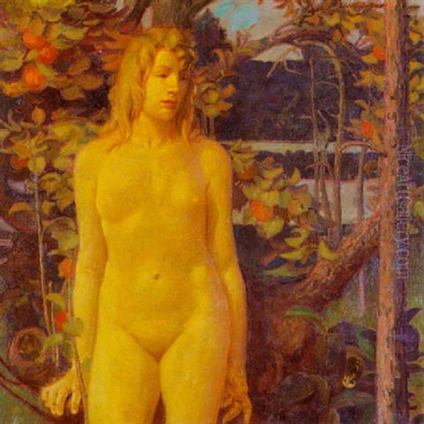 Stehender Weiblicher Akt In Landschaft - view 1