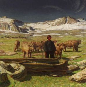 Bergfruhling - Kuhhirte Mit Herde In Weiter Tessiner Landschaft by Erich Erler-Samedan