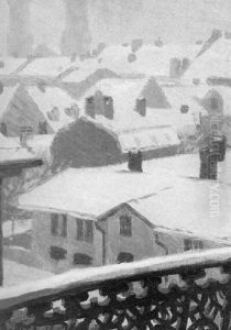 Winterstimmung Mit Blick Auf Die Ludwigskirche In Munchen by Erich Erler-Samedan