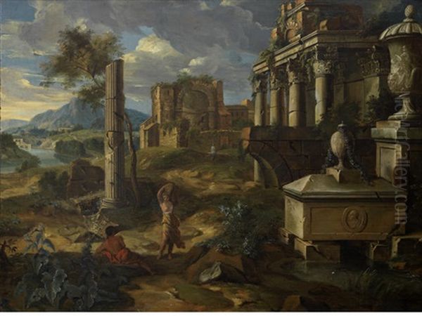 An Architectural Capriccio With Figures Resting Amongst Ruins - view 1
