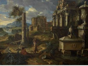 An Architectural Capriccio With Figures Resting Amongst Ruins