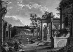 Architekturcapriccio - Lagernde Personen In Antiken Ruinen by Johann Franciscus Ermels