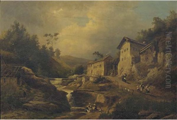 Mosellandschaft: Villagers By A Stream Near Trier, Germany - view 1