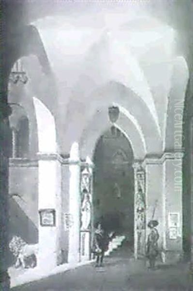 Figures In A Courtyard - view 1