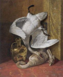 Groses Kuchenstilleben Mit Zwei Schwanen Und Einem Messingkessel by Otto Von Ernst
