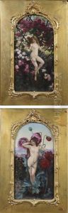 Nymphes Parmi Les Roses Et Les Pavots (pair) by Rudolf Ernst