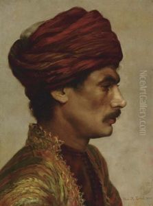 Profile Portrait Of A Man In A Red Turban by Rudolf Ernst
