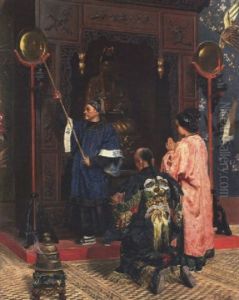 Figures Beside A Chinese Shrine by Rudolf Ernst