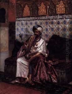 Un Arabe Fumant Une Pipe A Eau Dans Un Interieur Orientaliste