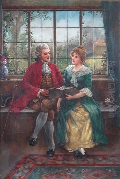 Young Couple Seated, Reading By Awindow - view 1