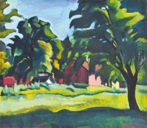 Sunny Parkland With A House by Andor Eroes