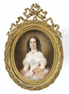 Portrait De Jeune Femme Portant Des Bijoux En Rubis Et Un Chale Rose