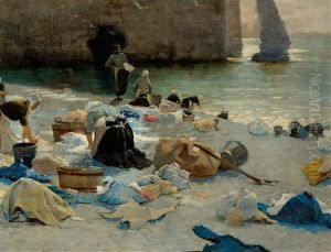 Washerwomen At Etretat In Normandy by Jose Tomas Errazuriz
