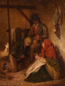 Interior Of A Barn With Three Figures by Nicol Erskine