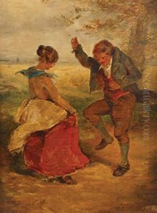 The Jig. A Couple Dancing In A Landscape Setting by Nicol Erskine