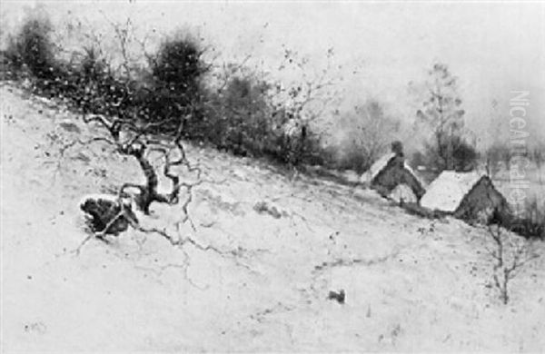 Hound Chasing Hare In Winter Landscape - view 1