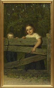 Barn Vid Grind by Ludovicius Johannes van Ervens Dorens
