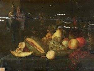 Nature Morte Au Melon D'eau Et Coupe De Fruits Sur Un Entablement